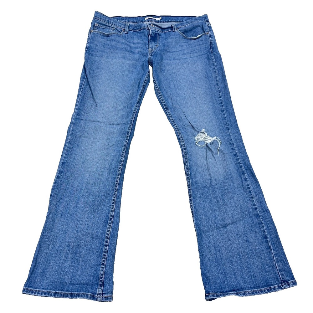 Levis‎ 524 Jeans Women 32 Boot Cut Med Wash Mid Rise Faded Rips Holes  34x30